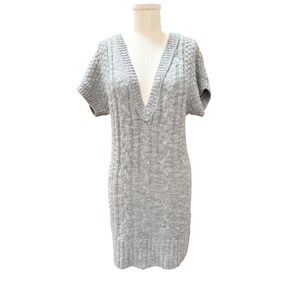 Vintage Abercrombie & Fitch Gray Cable Knit Sweater Dress Large Y2K‎ Deep V Neck